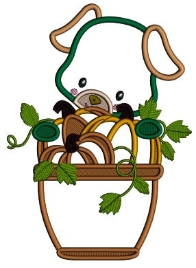 Cute Little Piggy With a Basket Full Of Pumpkins Thanksgiving Applique Machine Embroidery Design Digitized Pattern