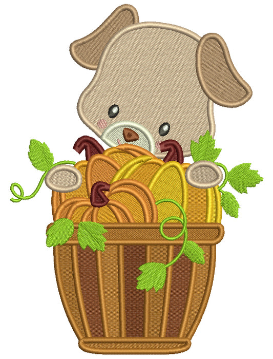 Cute Little Piggy With a Basket Full Of Pumpkins Thanksgiving Filled Machine Embroidery Design Digitized Pattern