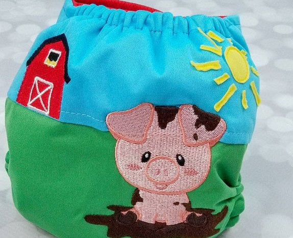 Cute Little Piggy in the Mud Filled Machine Embroidery Digitized Design Pattern