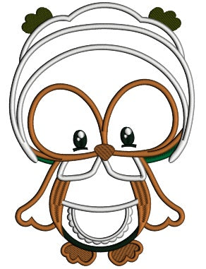 Cute Little Pilgrim Girl Owl Thanksgiving Filled Machine Embroidery Digitized Design Pattern