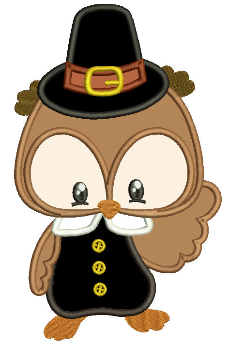 Cute Little Pilgrim Owl Thanksgiving Applique Machine Embroidery Digitized Design Pattern