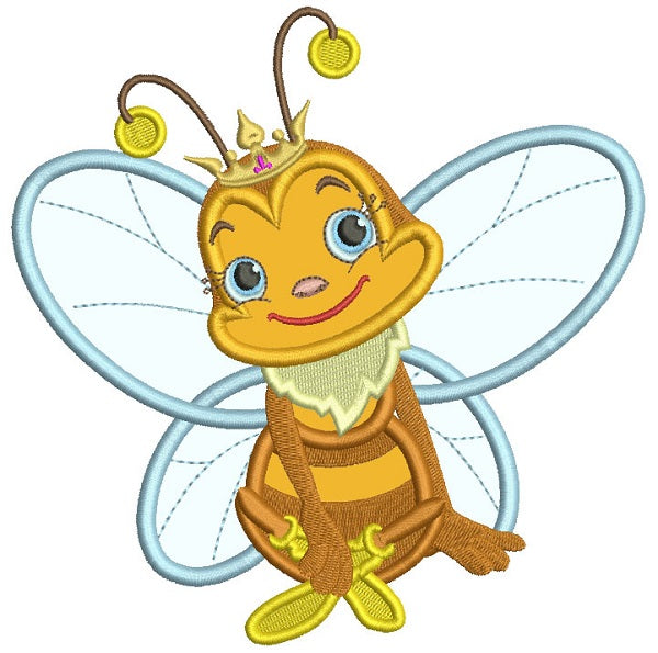 Cute Little Queen Bee Applique Machine Embroidery Design Digitized Pattern