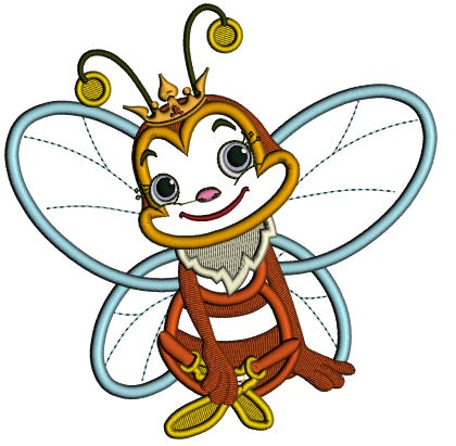 Cute Little Queen Bee Applique Machine Embroidery Design Digitized Pattern