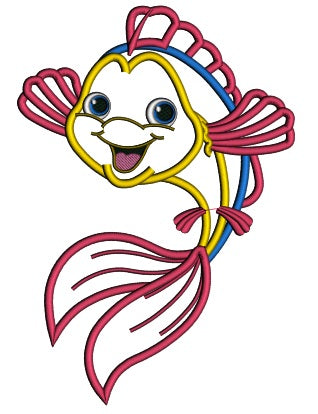Cute Little Smiling Fish Applique Machine Embroidery Design Digitized Pattern