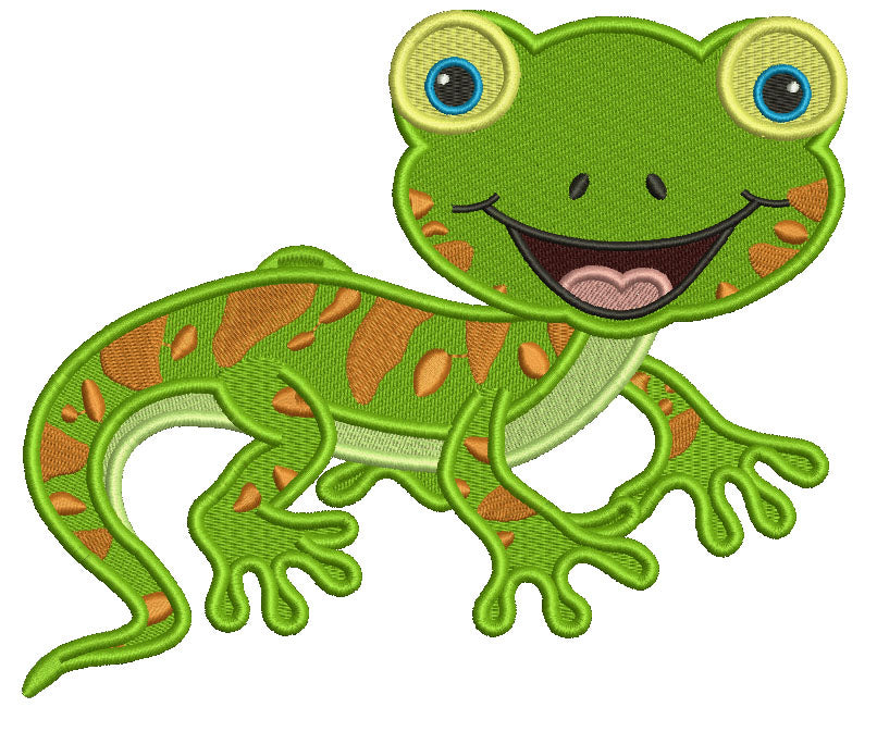 Cute Little Smiling Lizard Filled Machine Embroidery Design Digitized Pattern