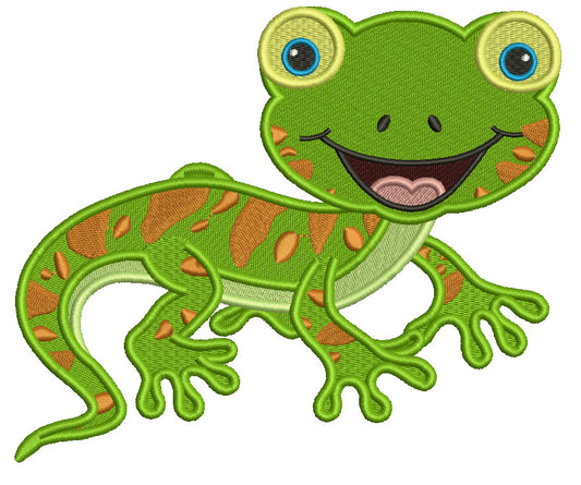 Cute Little Smiling Lizard Filled Machine Embroidery Design Digitized Pattern