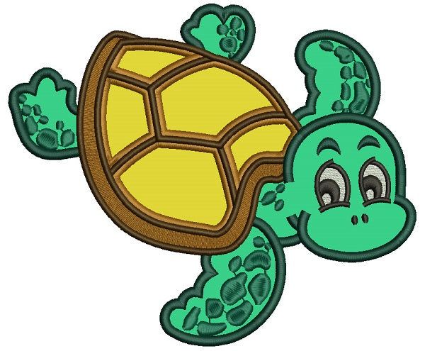 Cute Little Swimming Turtle Applique Machine Embroidery Design Digitized Pattern