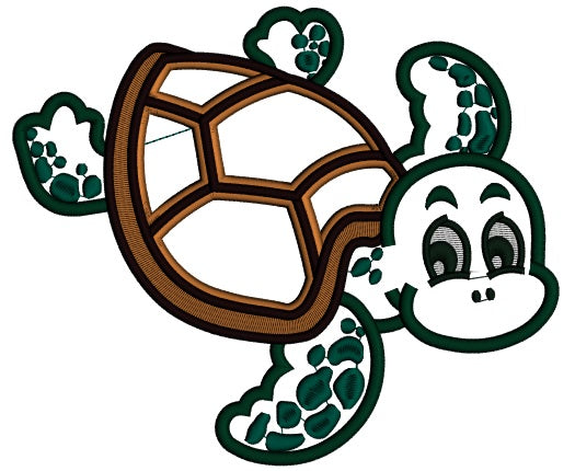 Cute Little Swimming Turtle Applique Machine Embroidery Design Digitized Pattern