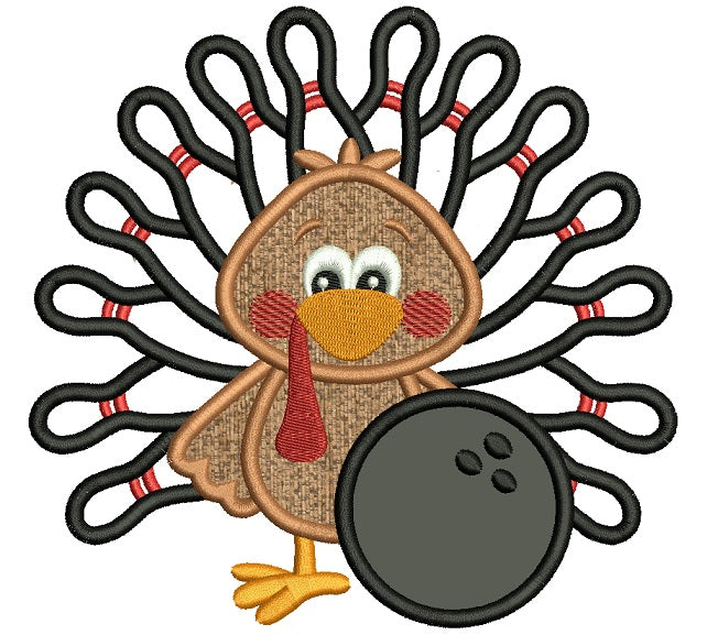 Cute Little Turkey Bowling Applique Machine Embroidery Digitized Design Pattern