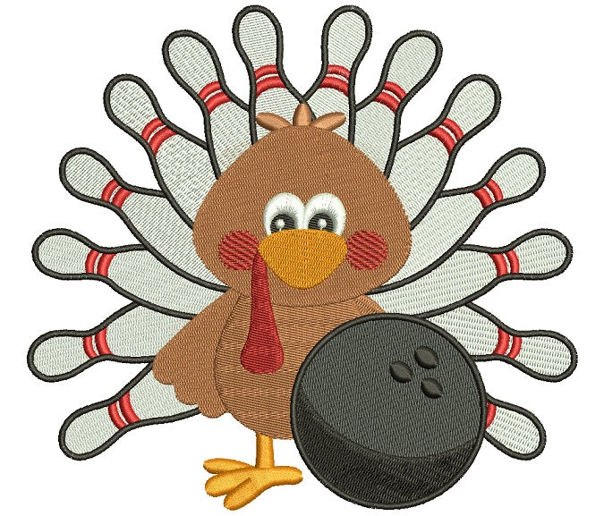 Cute Little Turkey Bowling Filled Machine Embroidery Digitized Design Pattern