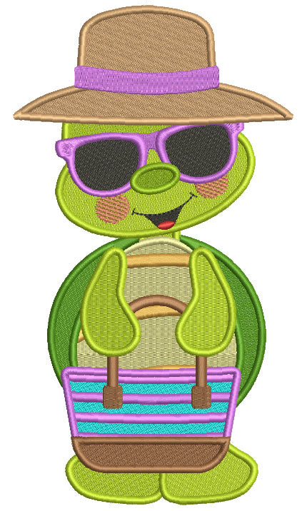 Cute Little Turtle Wearing Sunglasses Filled Machine Embroidery Design Digitized Pattern