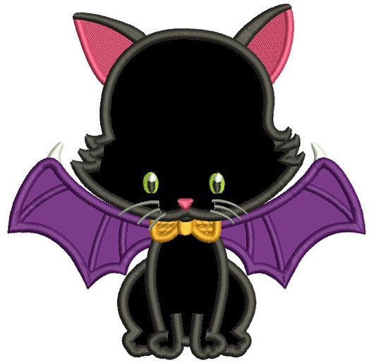 Cute Little Vampire Bat Cat Applique Halloween Machine Embroidery Design Digitized Pattern