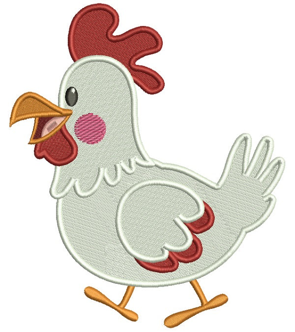Cute Little White Rooster Filled Machine Embroidery Digitized Design Pattern
