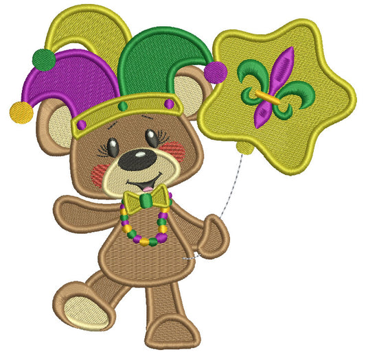 Cute Mardi Gras Bear Filled Machine Embroidery Design Digitized Pattern