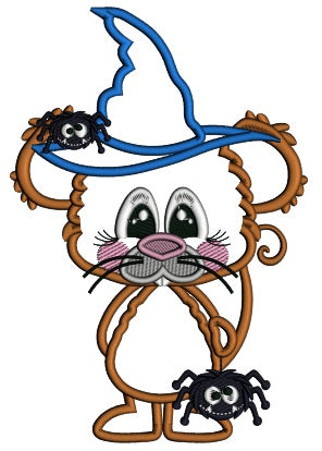 Cute Mouse Wizard With a Spider Halloween Applique Machine Embroidery Design Digitized Pattern