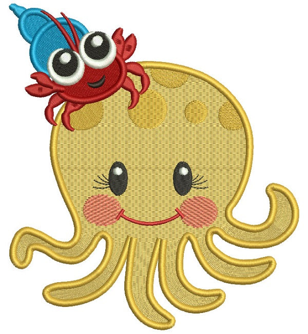 Cute Octopus With Little Carb Filled Machine Embroidery Design Digitized Pattern