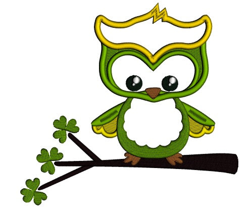Cute Owl Sitting a Branch Applique St. Patrick's Day Machine Embroidery Design Digitized Pattern
