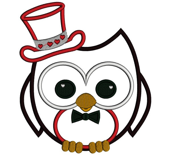 Cute Owl Wearing Big Hat Applique Machine Embroidery Digitized Design Pattern