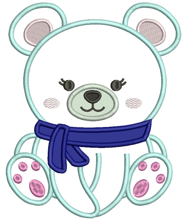 Cute Polar Bear Wearing Scarf Applique Machine Embroidery Digitized Design Pattern