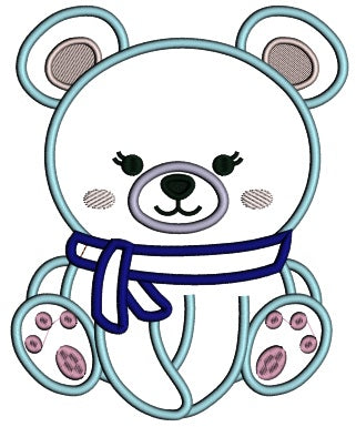 Cute Polar Bear Wearing Scarf Applique Machine Embroidery Digitized Design Pattern