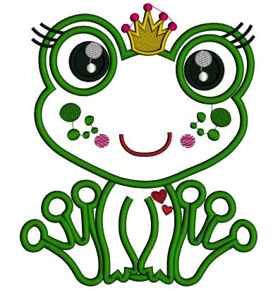 Cute Princess Frog Love Applique Machine Embroidery Design Digitized Pattern