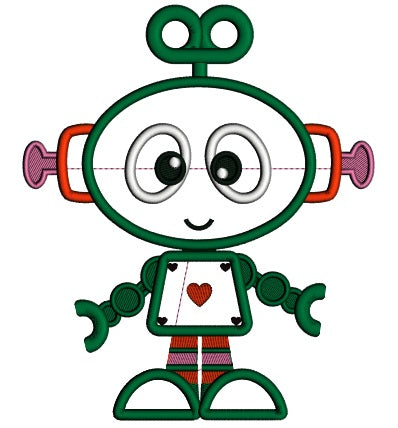 Cute Robot With Heart Applique Machine Embroidery Design Digitized Pattern