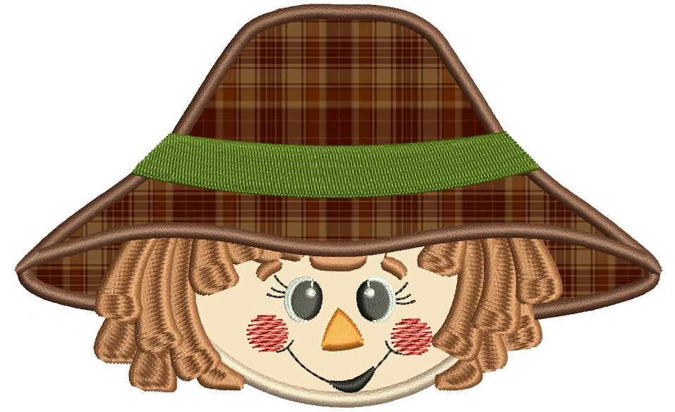 Cute Scarecrow Boy Head Applique Machine Embroidery Digitized Design Pattern