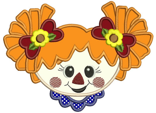 Cute Scarecrow Girl Head Applique Machine Embroidery Digitized Design Pattern