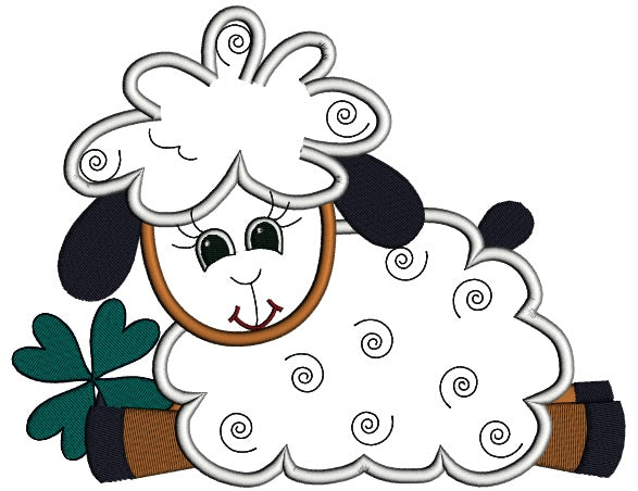 Cute Sheep with Shamrock St Patricks Day Irish Applique Machine Embroidery Design Digitized Pattern