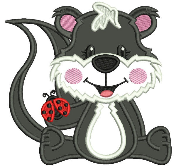 Cute Skunk Holding Ladybug Applique Summer Machine Embroidery Design Digitized Pattern