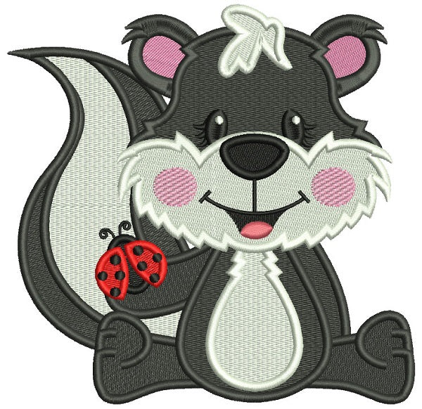 Cute Skunk Holding Ladybug Filled Summer Machine Embroidery Design Digitized Pattern