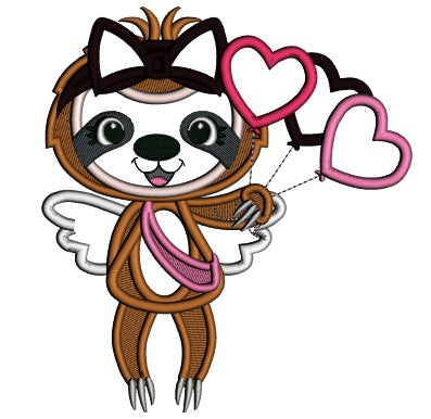 Cute Sloth With Heart Shaped Balloons Applique Valentine's Day Machine Embroidery Design Digitized Pattern