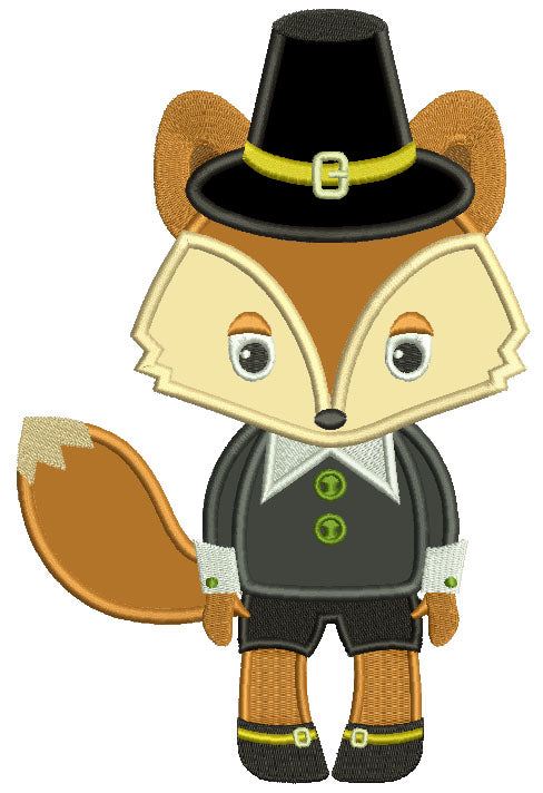 Cute Thanksgiving Pilgrim Father Fox Applique Machine Embroidery Design Digitized Pattern