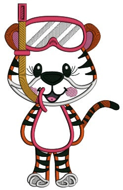 Cute Tiger Boy Ready With Snorkeling Mask In The Pool Summer Applique Machine Embroidery Design Digitized Pattern