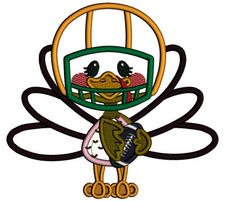 Cute Turkey Wearing Football Helmet Sports Fall Applique Thanksgiving Machine Embroidery Design Digitized Pattern