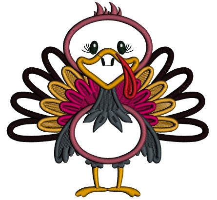 Cute Turkey With Huge Feathers Thanksgiving Applique Machine Embroidery Design Digitized Pattern