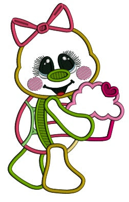 Cute Turtle Girl Holding Cupcake Valentine's Day Applique Machine Embroidery Design Digitized Pattern