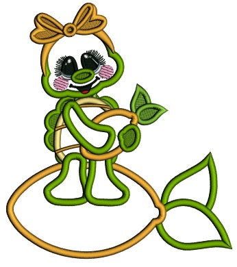 Cute Turtle Holding Lemon Applique Machine Embroidery Design Digitized Pattern
