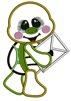 Cute Turtle Holding Letter With a Heart Valentine's Day Applique Machine Embroidery Design Digitized Pattern