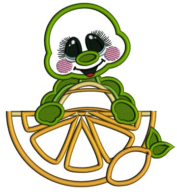 Cute Turtle With Lemon Summer Applique Machine Embroidery Design Digitized Pattern