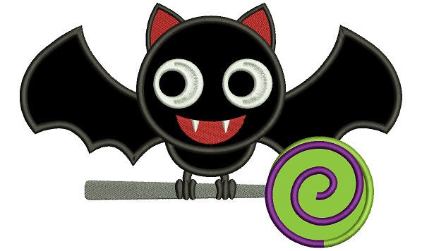 Cute Vampire Bat Sitting on a Lollipop Halloween Applique Machine Embroidery Digitized Design Pattern