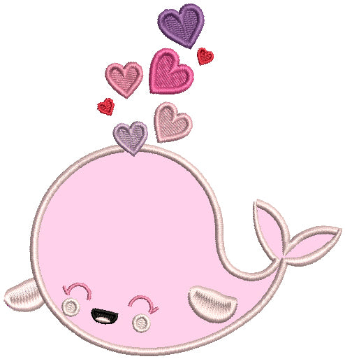 Cute Whale With Hearts Applique Machine Embroidery Design Digitized Pattern