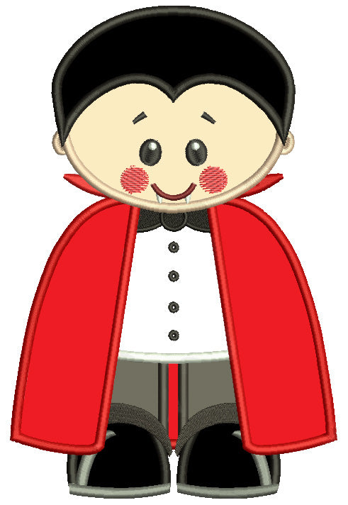 Cute Boy Dressed in Dracula Costume Halloween Applique Machine Embroidery Digitized Design Pattern
