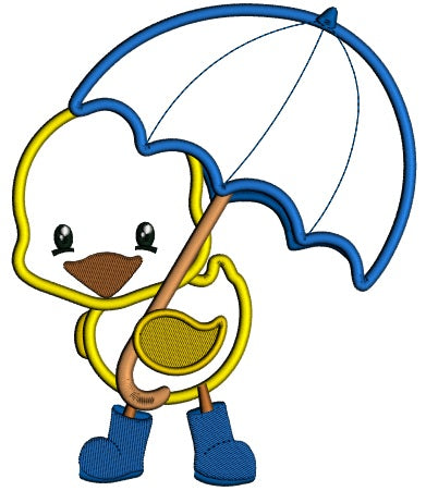 Cute Little Chick Holding an Umbrella Applique Machine Embroidery Design Digitized Pattern