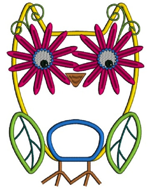 Cute Spring Owl Applique Machine Embroidery Design Digitized Pattern