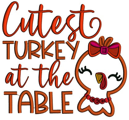 Cutest Turkey At The Table Thanksgiving Applique Machine Embroidery Design Digitized Pattern