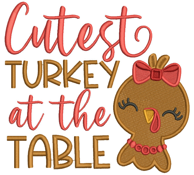 Cutest Turkey At The Table Thanksgiving Filled Machine Embroidery Design Digitized Pattern