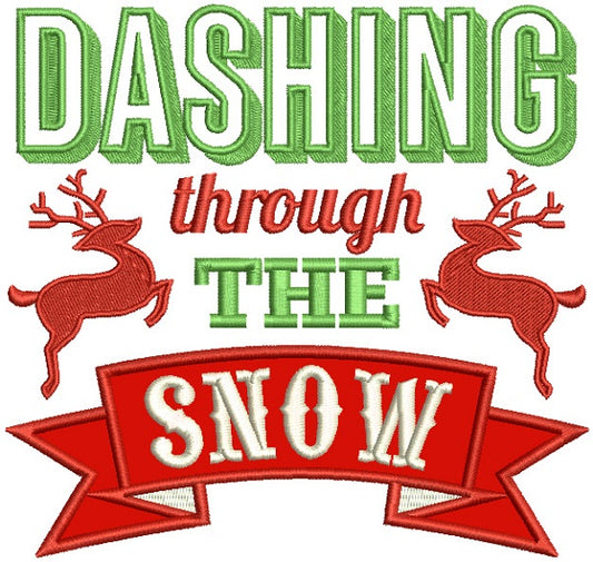 Dashing Through The Snow Reindeer Banner Christmas Applique Machine Embroidery Design Digitized Pattern