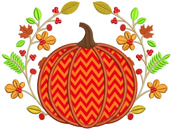 Decorative Pumpkin Fall Applique Machine Embroidery Design Digitized Pattern