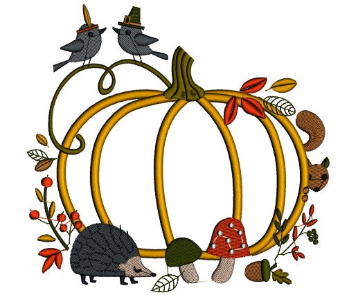 Decorative Pumpkin With Animals Thanksgiving Applique Machine Embroidery Design Digitized Pattern